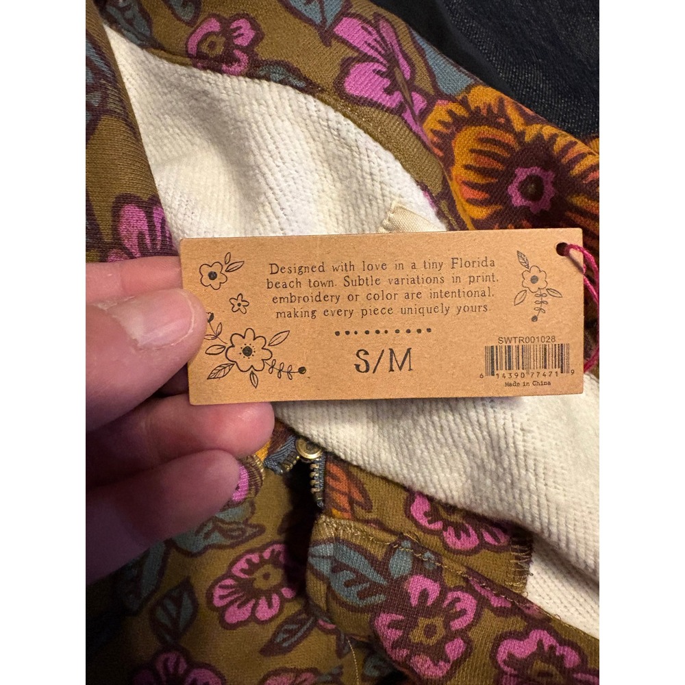 Natural Life Pullover Women S/M Brown Floral NEW Quarter Zip Raw Hem SWTR001028 - Picture 4 of 7